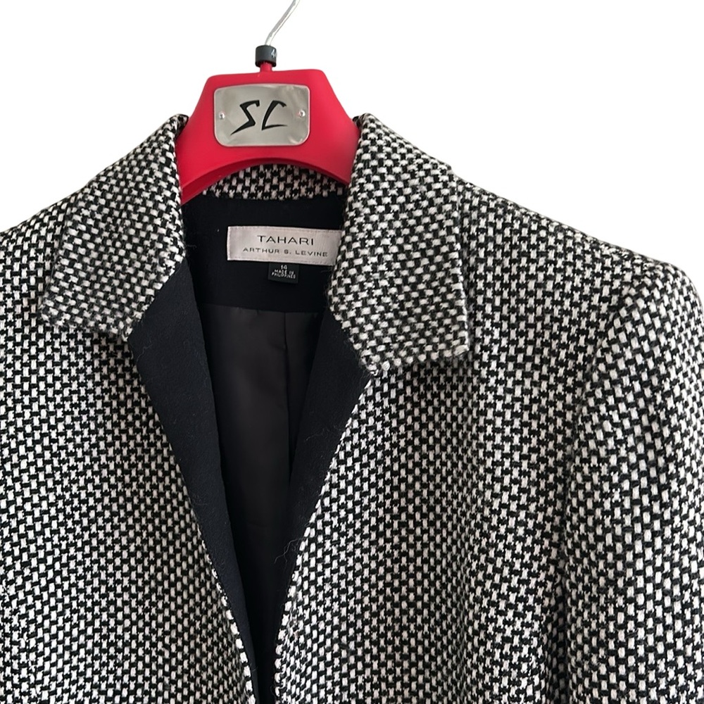 Tahari Black White Check Open Front Lined Blazer Size 14 - Picture 8 of 14